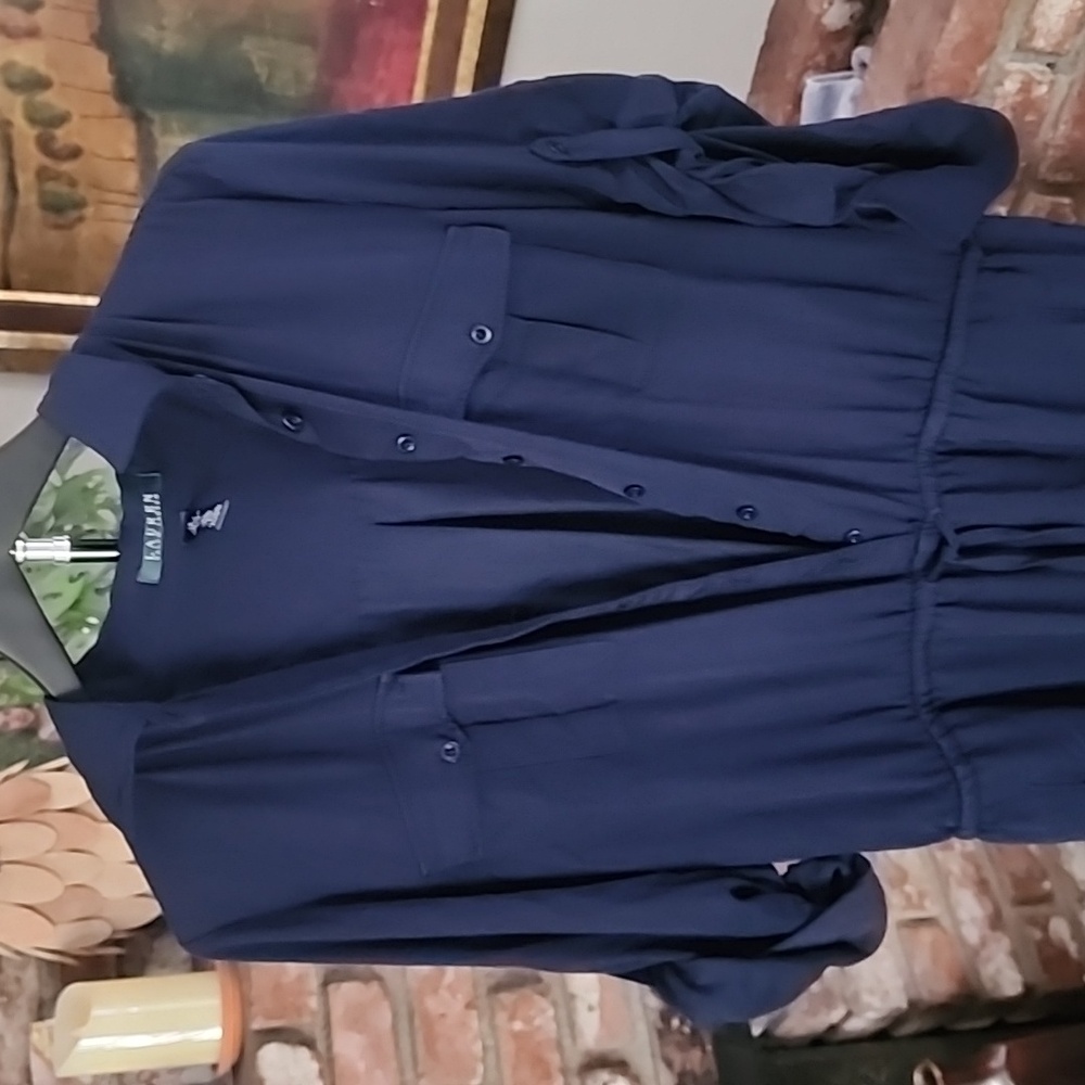 Lauren Ralph Lauren Paisley Jacquard Utility Jumpsuit Navy Blue Button-Front - Picture 5 of 14
